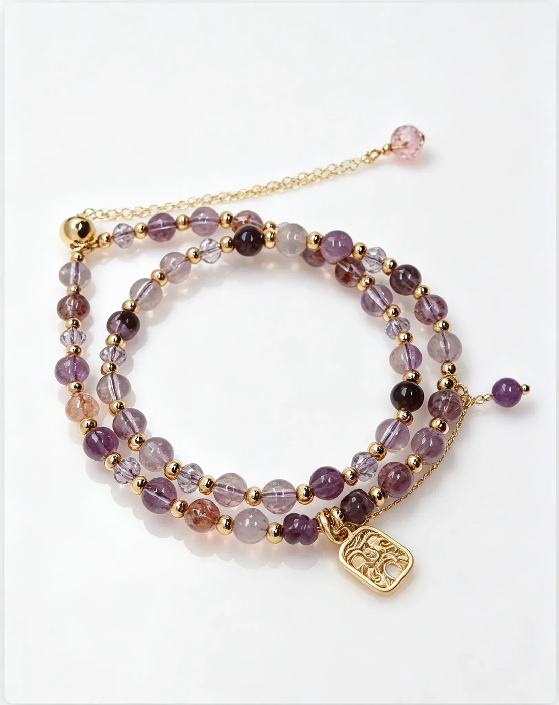 Natural Amethyst & Purple Titanium Phantom Quartz Double Wrap Bracelet — Yiora Crystal