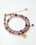 Purple amethyst crystal bracelet with gold beads and charm, natural gemstone healing accessory for women