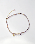 Purple crystal bracelet with gold charm, handcrafted healing gemstone accessory for women