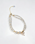 Double strand natural crystal bracelet with gold beads and hummingbird charm, healing gemstone accessory for women