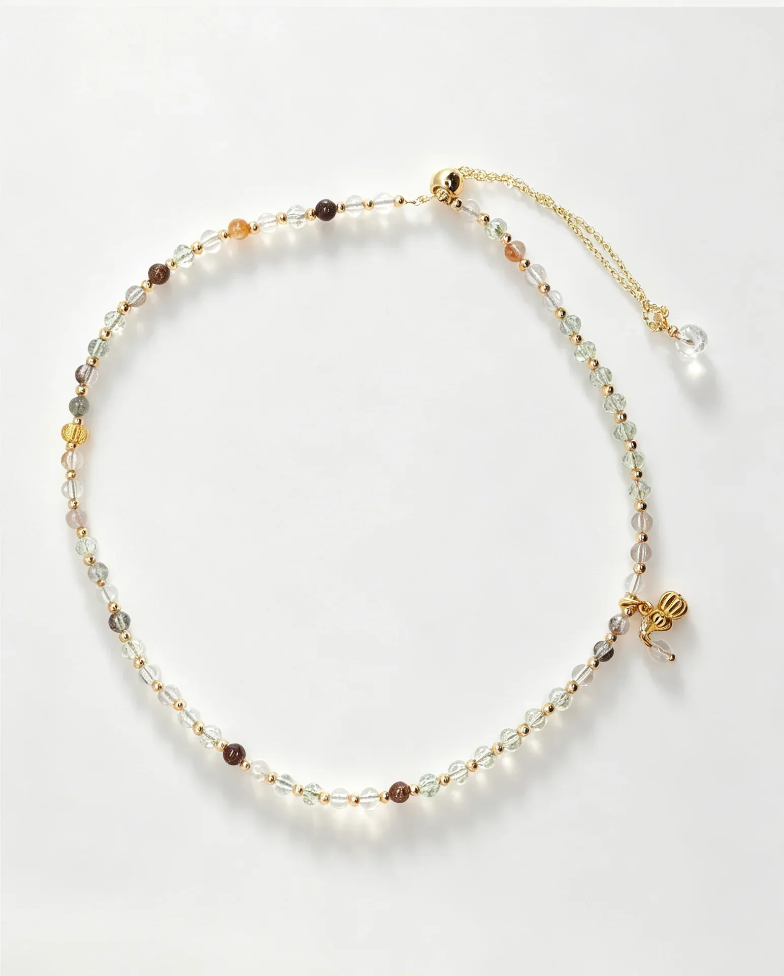 Handcrafted natural crystal bracelet with gold bee charm, healing gemstone accessory for women