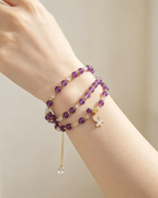 Amethyst crystal bracelet with butterfly charm, healing gemstone accessory for women