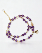 Amethyst and crystal beaded bracelet with gold butterfly charm, healing gemstone accessory for women