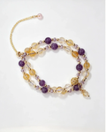 Layered amethyst and citrine crystal bracelet with gold beads for positive energy and healing